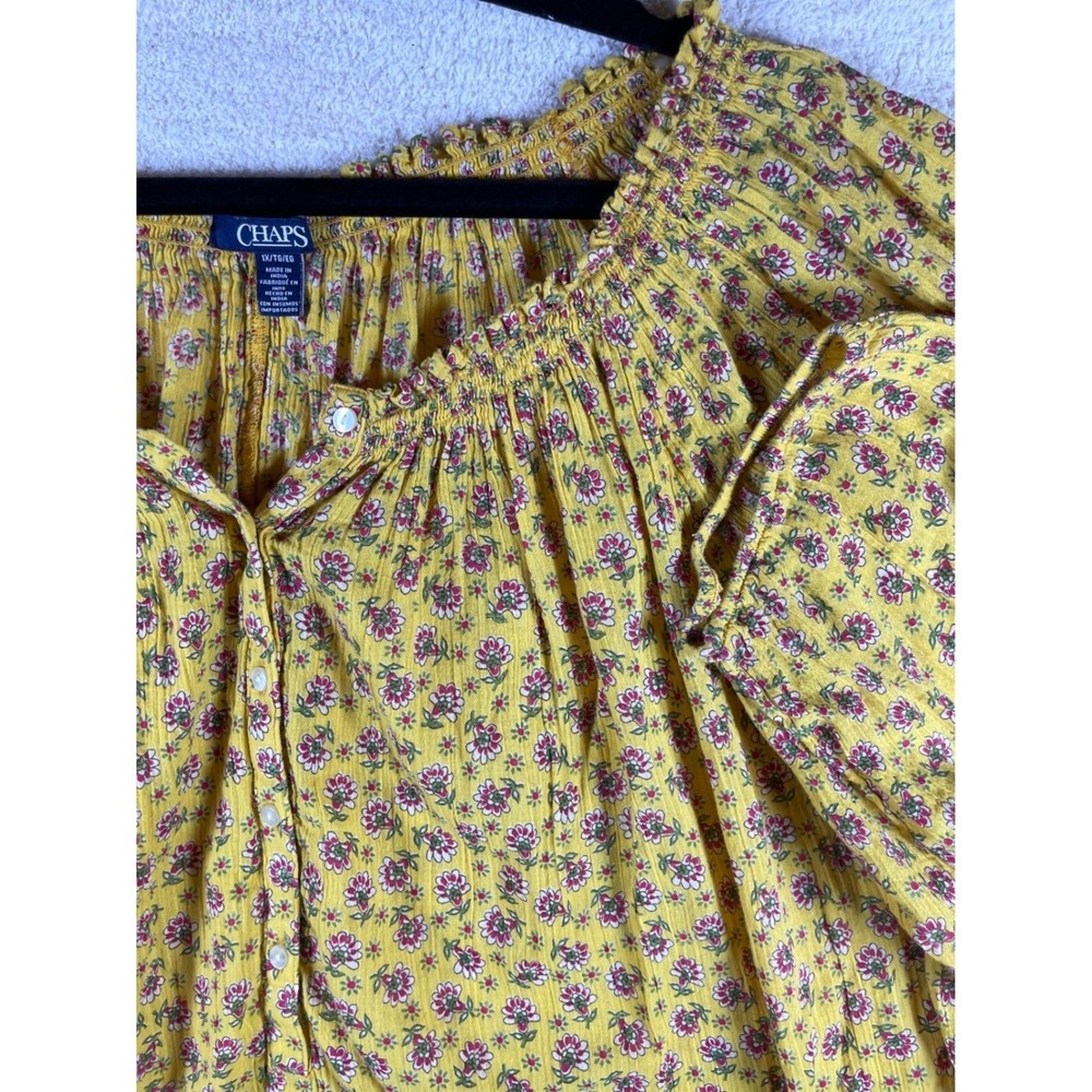 cottagecore floral prairie blouse airy cotton button down 1X country preppy
